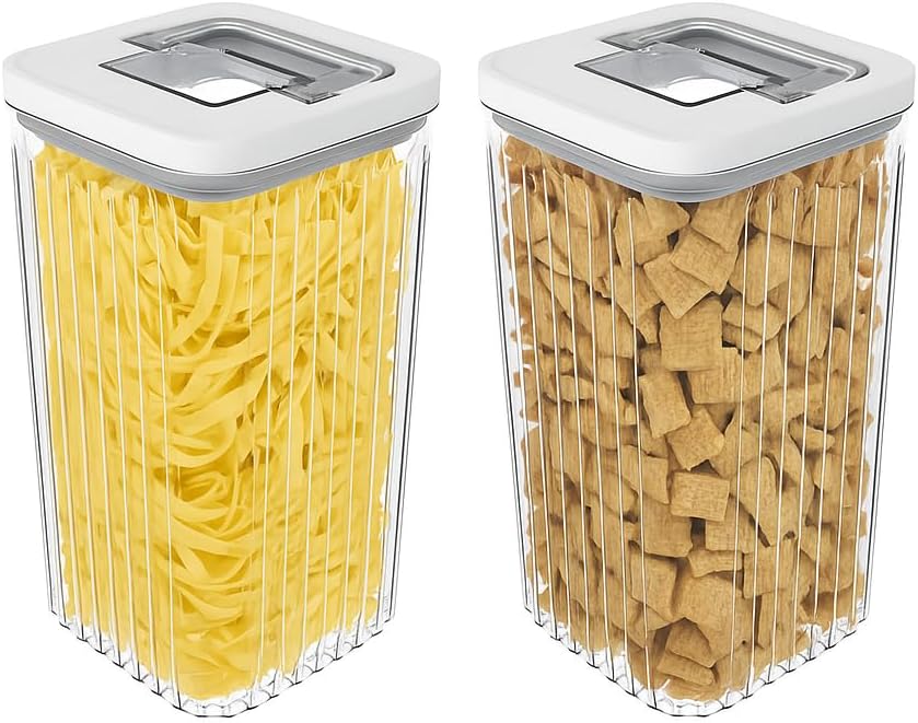 Oggi Airtight Clear Fluted Canister Set of 2 - Stackable Food Storage Containers with Lids, Vintage Modern Farmhouse Style, Kitchen Counter & Pantry Organization, Size - 2 x 88 fl oz / 2.6 Lt