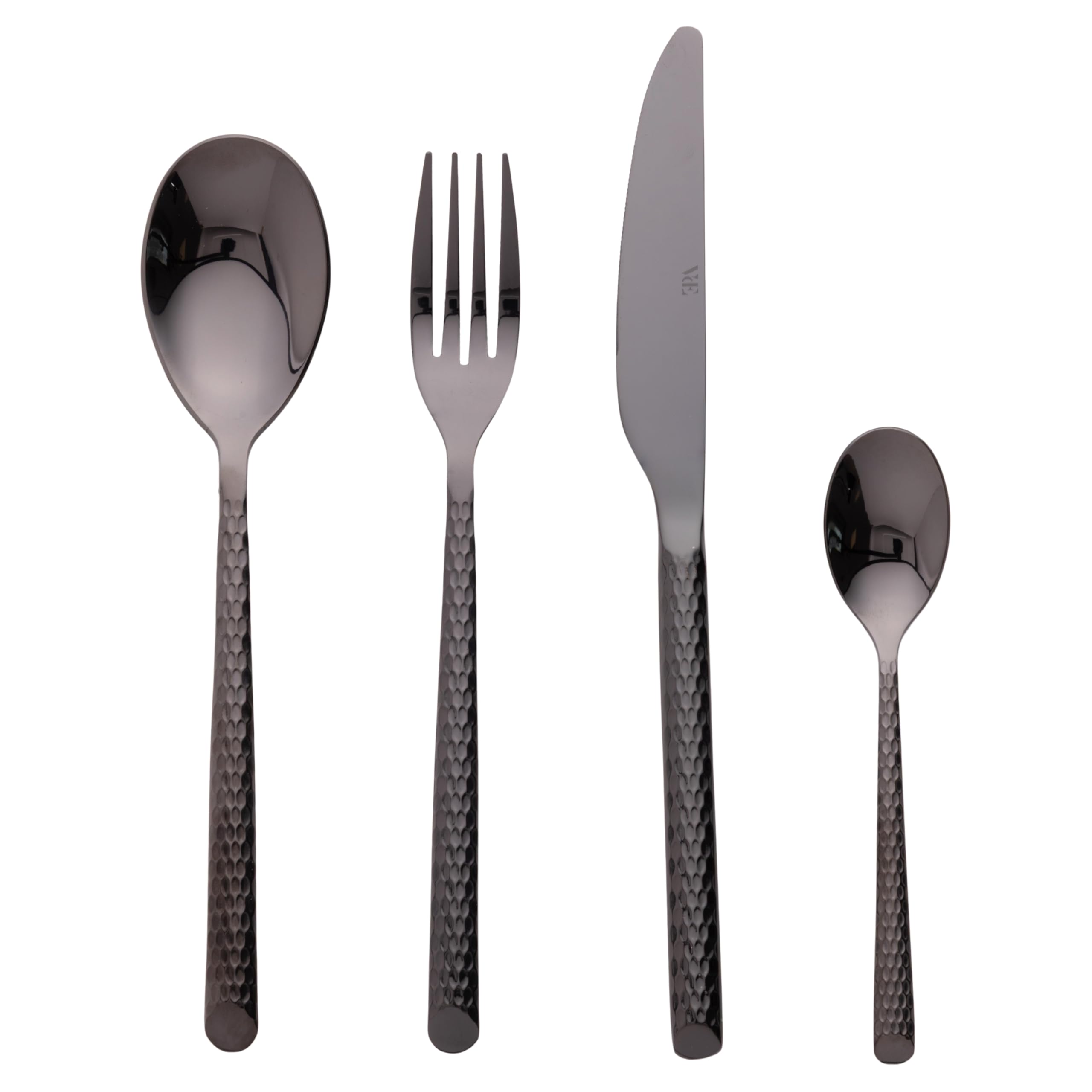 Set 24 posate in acciaio inox lucido, impugnatura effetto martellato, black, Malindi