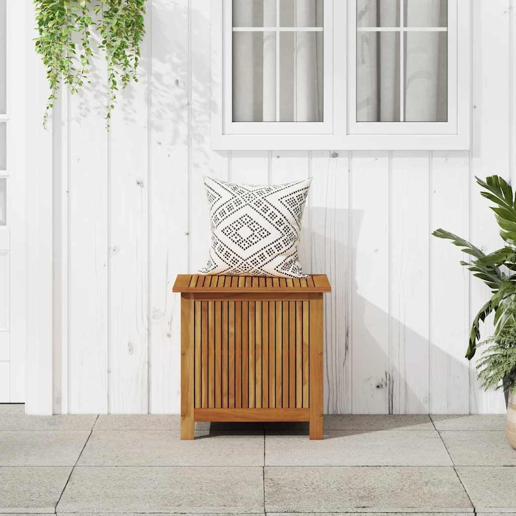 Caja de almacenamiento de jardín 60 x 50 x 58 cm de madera maciza de acacia barnizada – Cofre de jardín rústico y caja de cojines para terraza, balcón y exterior – Baúl de madera robusto con