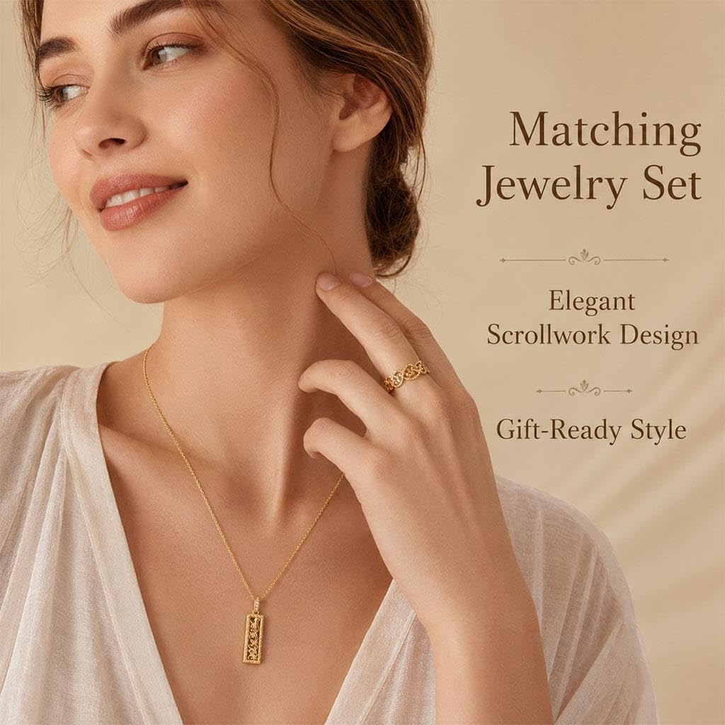 Set Gioielli In Argento A Volute, Con Collana E Anello