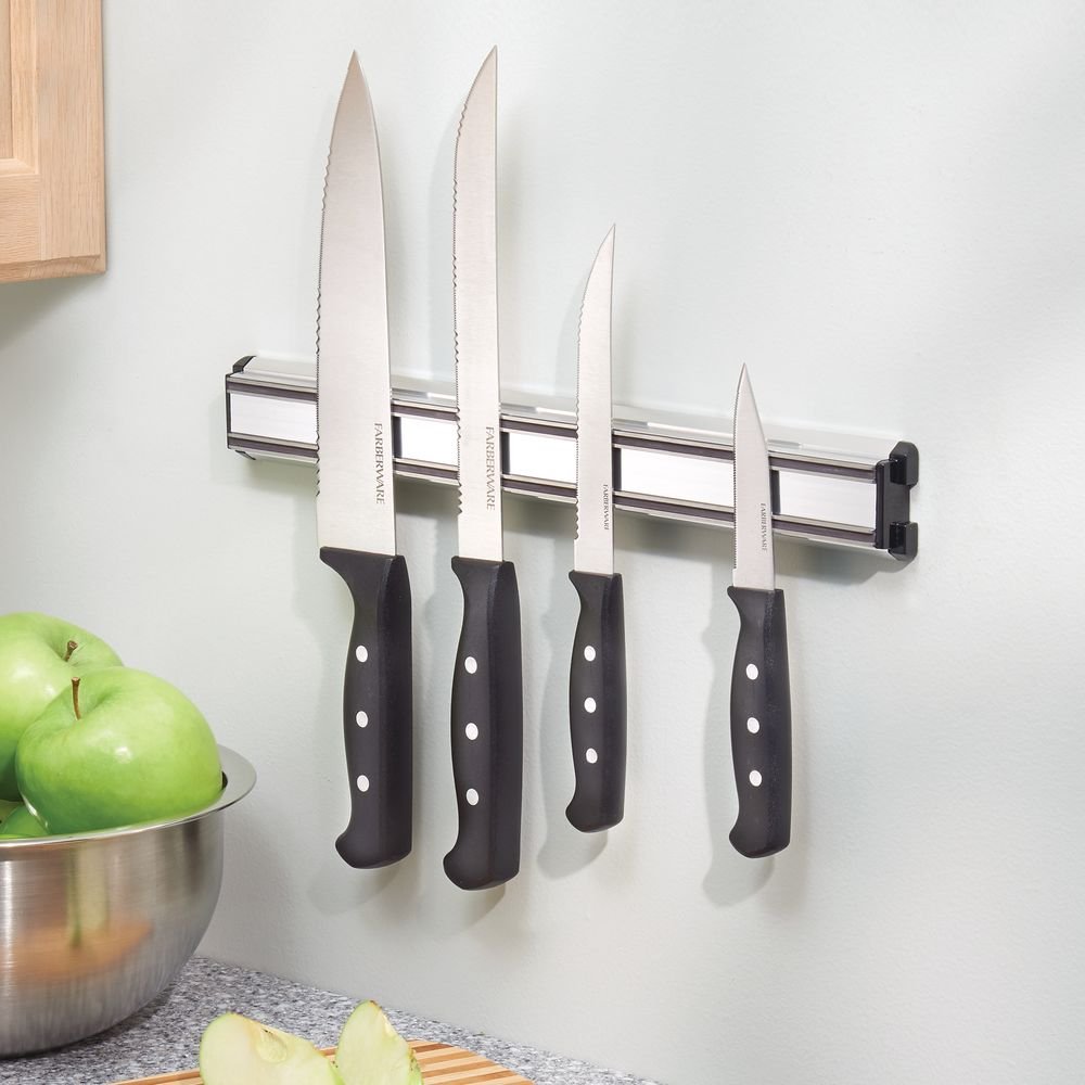 iDesign Wall Mount Magnetic Knife Holder Strip for Kitchen Utensil Storage - Stainless Steel, 14