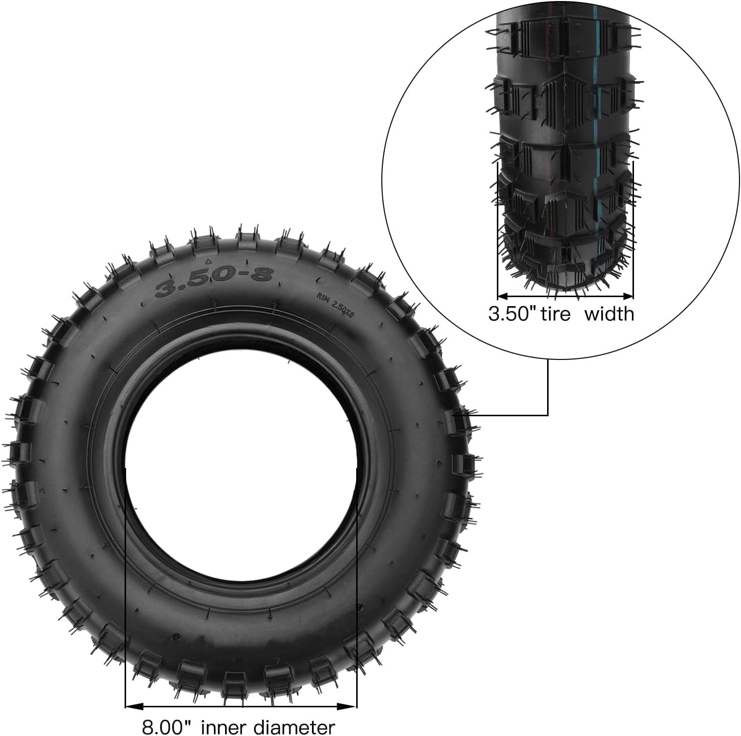 GREHUA Neumático delantero trasero y tubo interior de 3.50-8 pulgadas de 3.50-8 pulgadas para Z50 Z50A Z50R Z50RD KV75 MT1 Mini Trail Monkey Bike MT50 Trailhopper Minibike c300 silla de ruedas