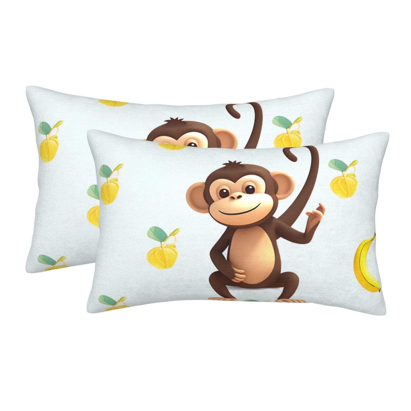 2 Pack Standard Size Pillow Cases for Hair and Skin Soft Breathable Pillow Case Covers with Hidden Zipper Monkey and Banana Pillowcase 20"x30" Pillow Cover for Sleeping Gift