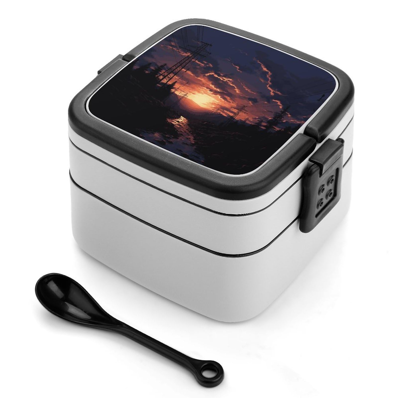 JTREHY Dusk Scenery Lunch Box Double-Layer Portable Lunch Container Stackable Large Capacity Leakproof Bento Box for Dining Out Work Picnics Travel