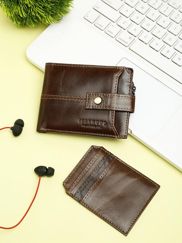 Image of TEAKWOOD LEATHERS Men Leather Wallet | Genuine Leather Purse for Mens, RFID Protected Personalized Wallet | WLT 485 C Brown