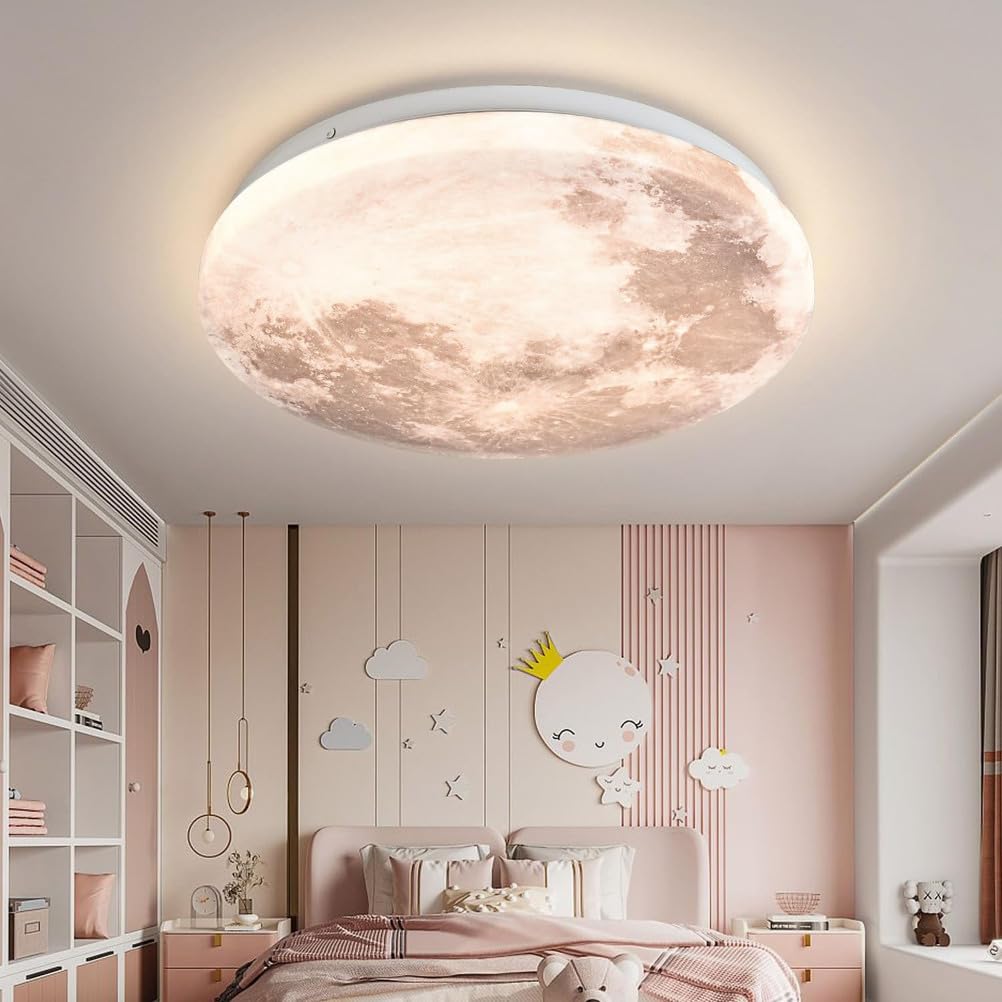 SXSCARKX LED Moon Ceiling Light Modern Design Lamp Dimmable 3D Wall Deco Earth with Remote Control Lighting for Bedroom Living Room,Moon Design,40cm