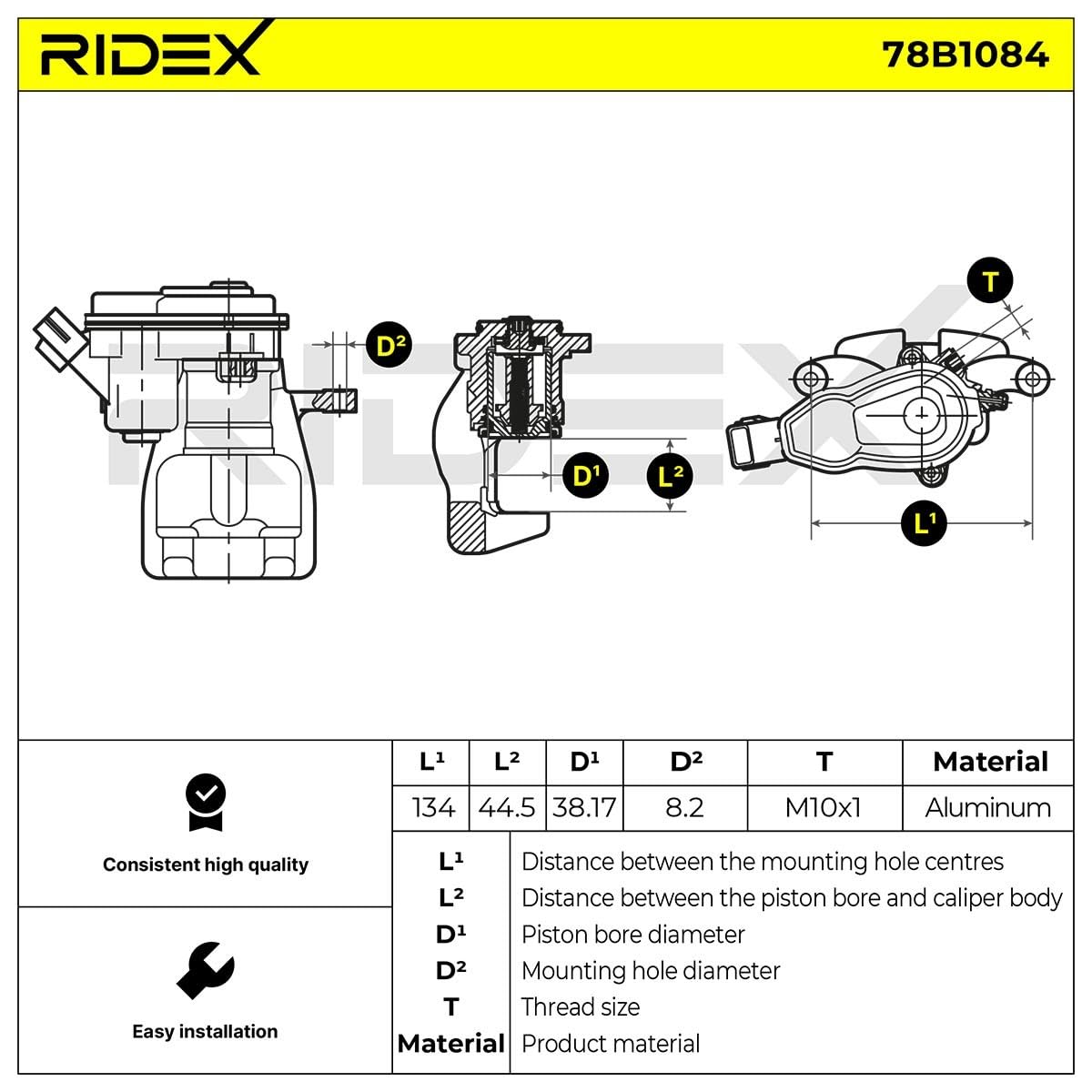 RIDEX 78B1084 Pinza de freno Trasero Izquierda Trasero Compatible con RENAULT GRAND Scénic 3 JZ0/1