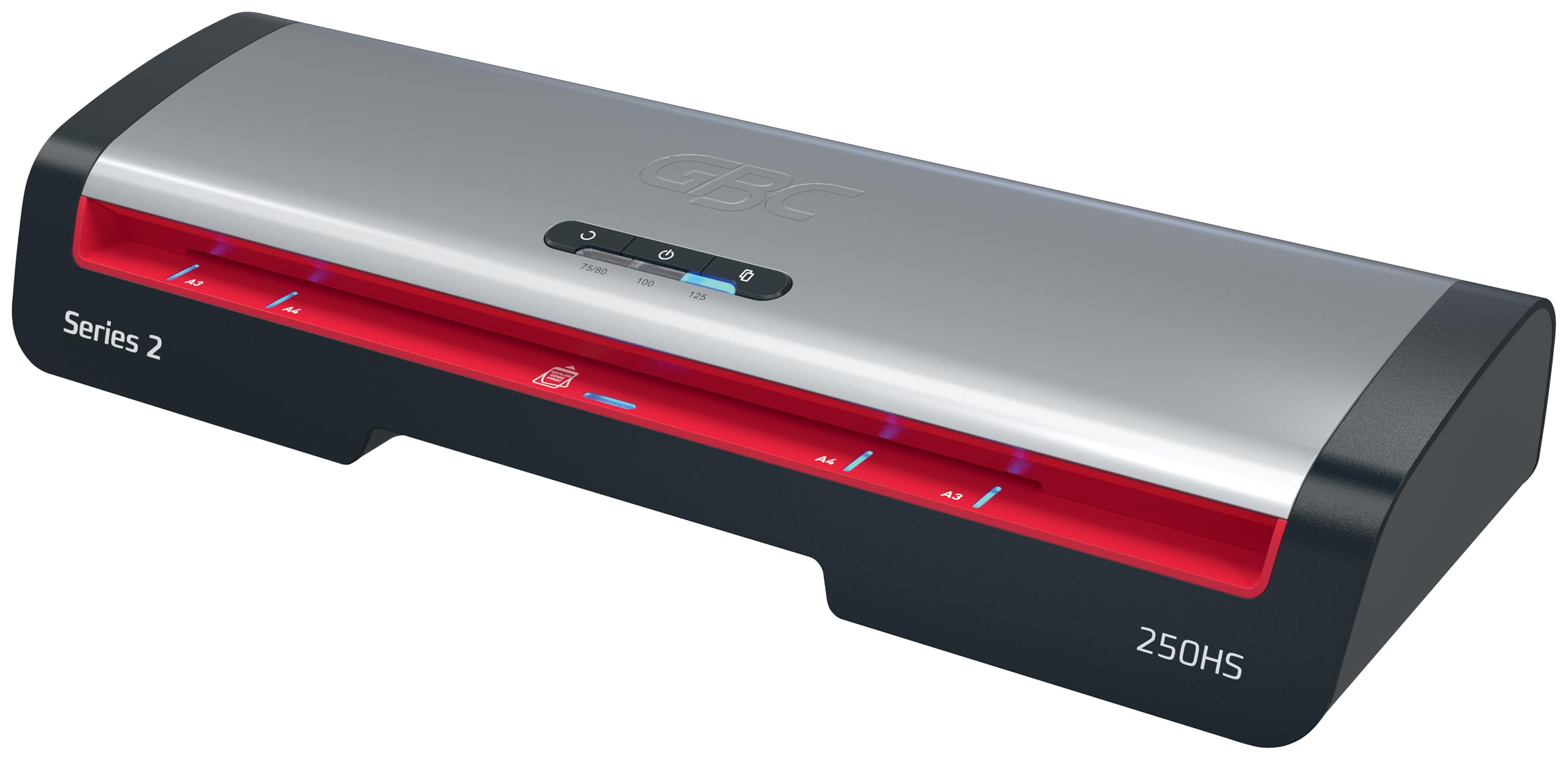 Plastificatrice A3 GBC 250HS piccoli uffici – Alta velocità, riscaldamento rapido in 1 minuto, 75-​125 micron, anti-​inceppamento, autospegnimento, con 5 buste di laminazione A4, Nero/​Rosso, 4410071EU