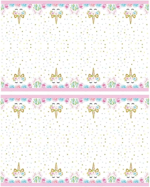 2 Pack Unicorn Table Cover Plastic Table Cloth Disposable Tablecloth for Party Table Decoration