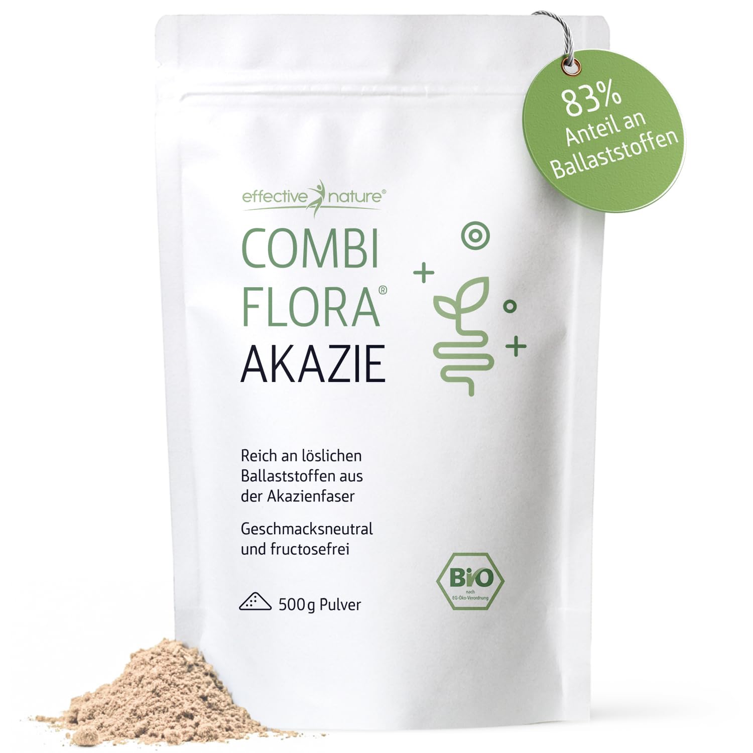 Effective Nature Akazienfaser Pulver Bio - 500 g - 80% Ballaststoffanteil - Bio-zertifiziert & Natürlich rein - ohne Zusätze