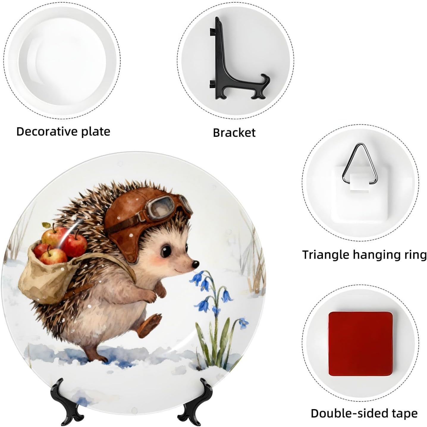 Hedgehog Apple Style Ceramic Plate Display Decorative Plate With Stand Wall Hanging Plate For Home Decor 10 Inch