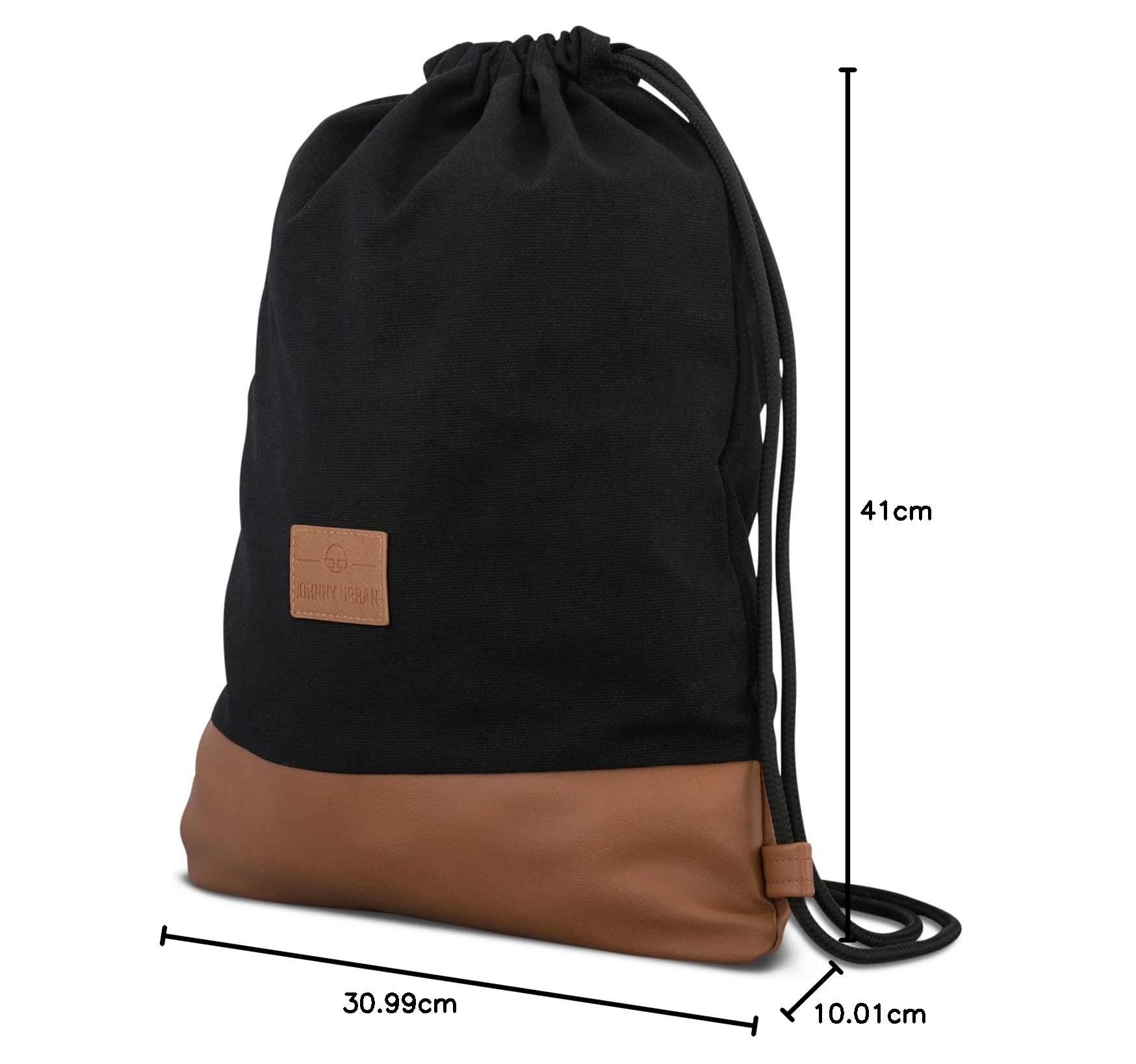 Johnny Urban Turnbeutel Damen & Herren Schwarz - Luke - Beutel Rucksack mit Kordelzug - Baumwoll Canvas - Kleine Innentasche für Wertsachen