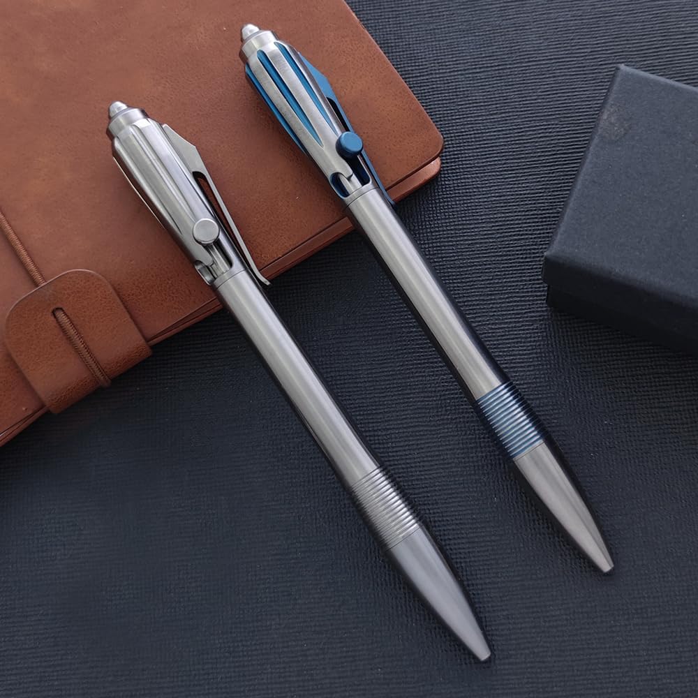 Cool Hand 5.91'' Titanium Alloy Bolt Action Pens, Ballpoint Ink Refillable, Office Business Writing Pens, Deep Pocket Clip,with a Refill, Silver