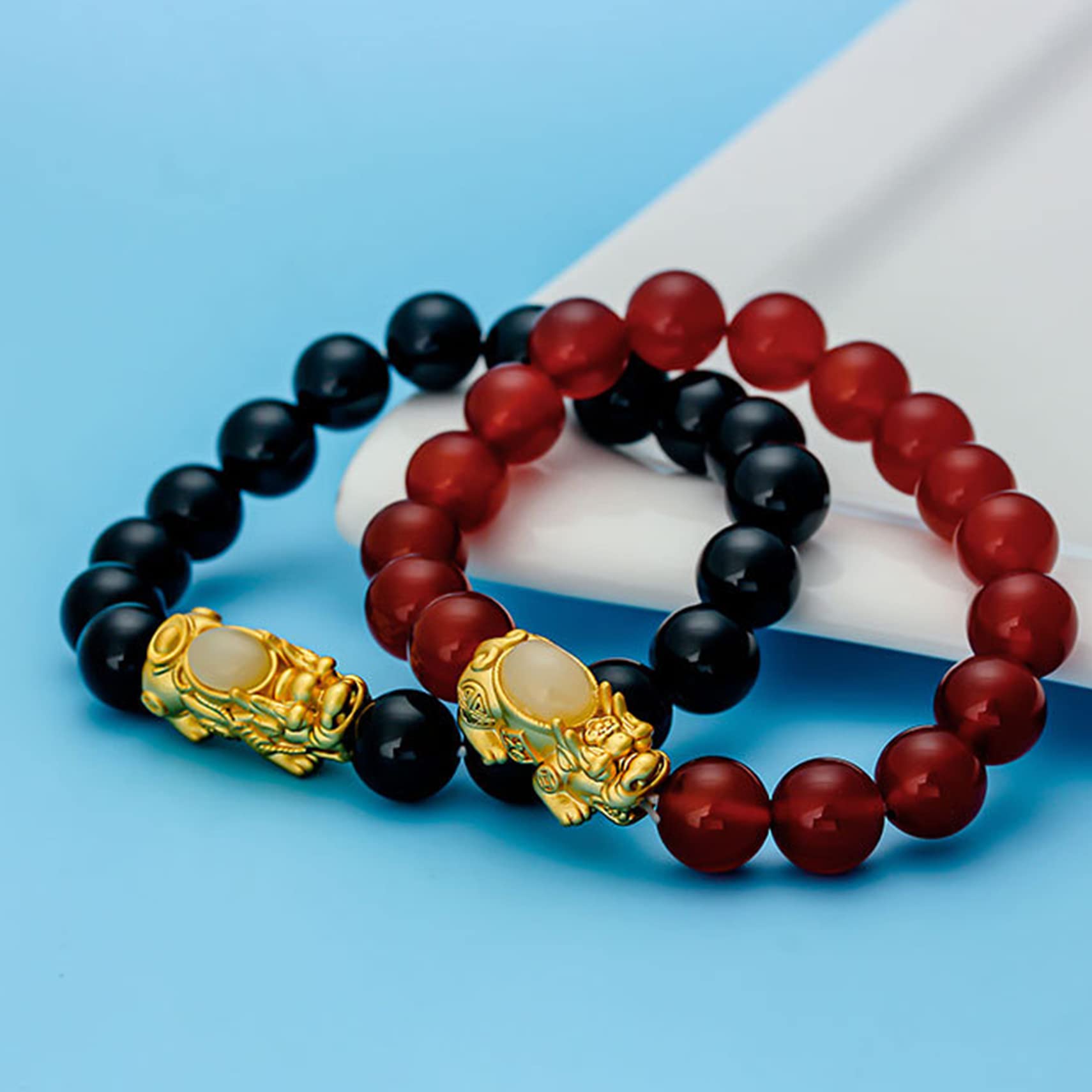 LLXYWJ Pulsera de Piedras Preciosas Naturales, Pulsera de Riqueza para Mujeres y Hombres, Amuleto Piyao Ward, Buena Suerte, Cristal de Reiki, meditación de Cuarzo, Rojo