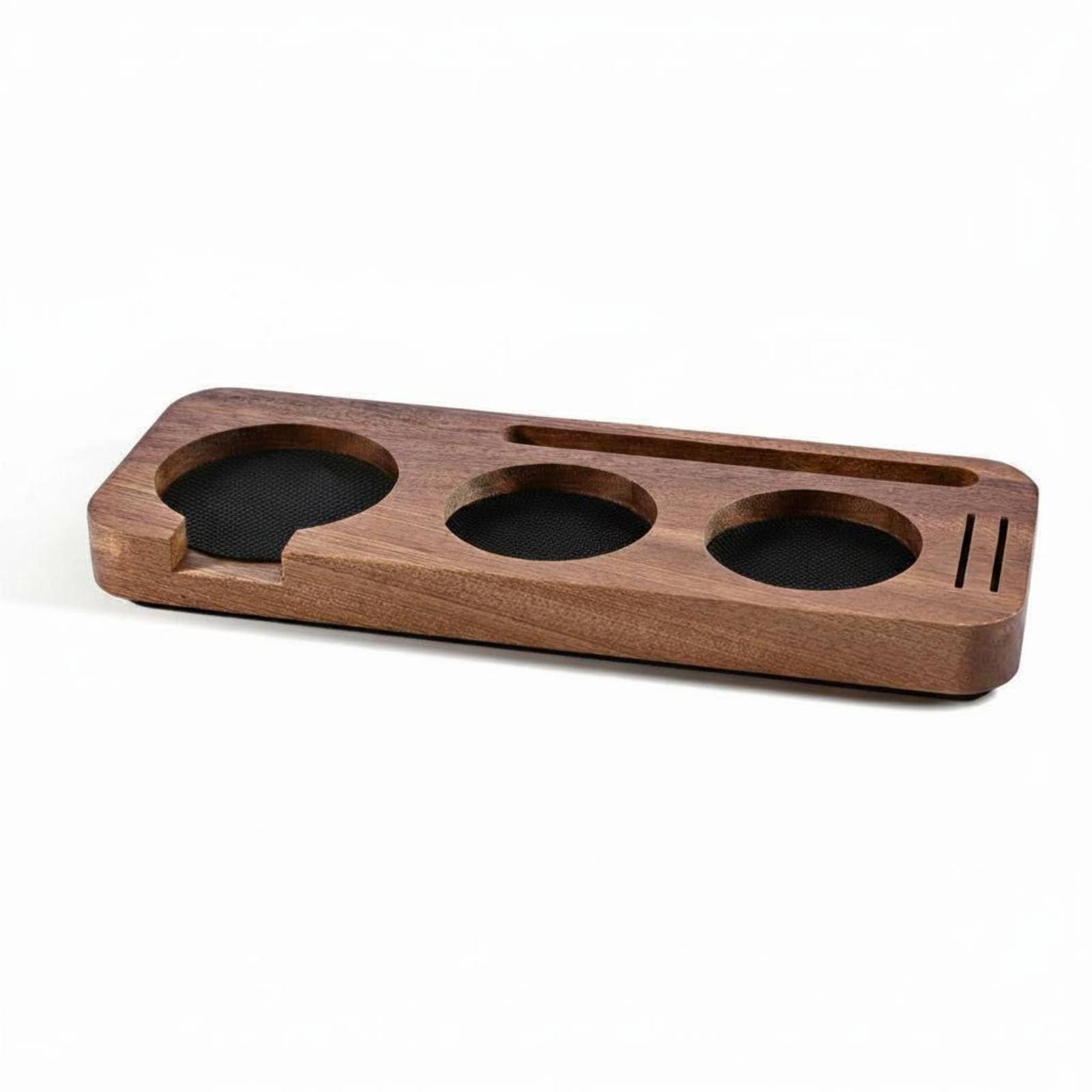 Solid Wood Walnut Tamper Station Multi-Slot Design Coffee Tamping Stand Stable Base Wooden Espresso Station Space-Saving for Baristas, Home Cafe, Kitchen Counter, 51-53mm, Sapele-image-0