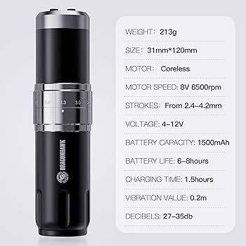 Amazon.com: Dragonhawk Wireless Tattoo Gun Machine 2 Batteries