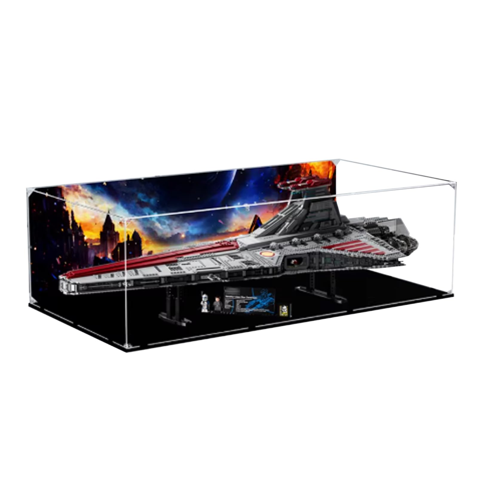 Acrylic Display Case for Lego 75367 Republic Attack Cruiser Building Set, Dustproof Transparent Box - Only Display Case, Display Box Compatible with Lego 75367 (Black base)