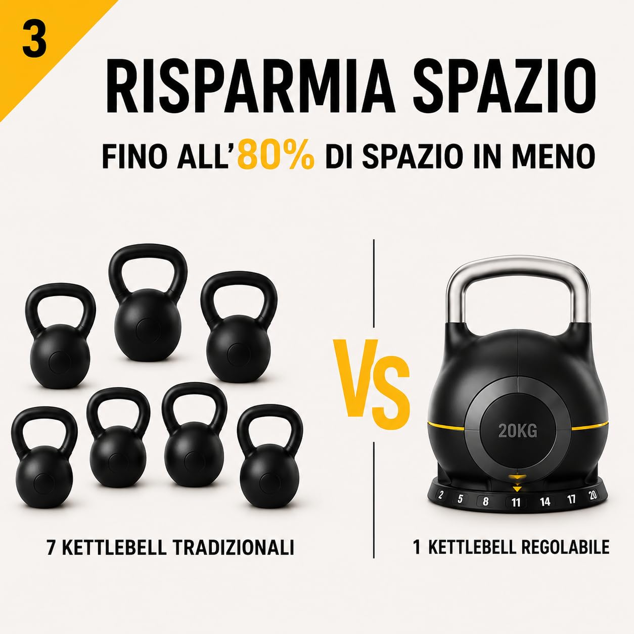 Kettlebell Regolabile 20 kg, 7 Pesi in 1 da 2 a 20 kg, Manubrio Regolabile per Home Gym, Cross Training, Functional Training, Fitness, Body Building e Allenamento della Forza