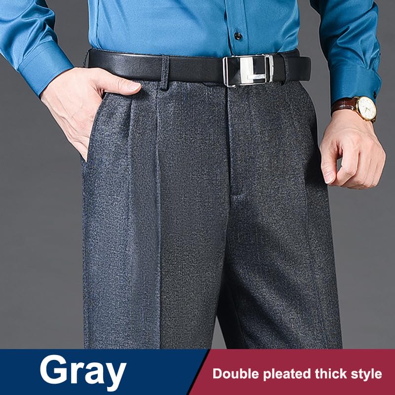 Men's Classic Fit Regular Dress Pants Spring and Autumn Double Pleated Loose Trousers High Waisted Without Ironing2