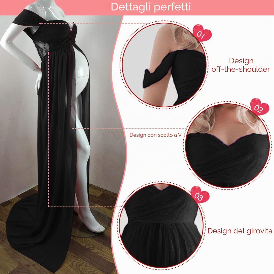 FEOYA-Abiti Maternity Servizio Fotografico Puntelli Donna Gravidanza Abito Scoperte Fotografia Abiti da Sposa Abito Senza Spalline Abito da Sera