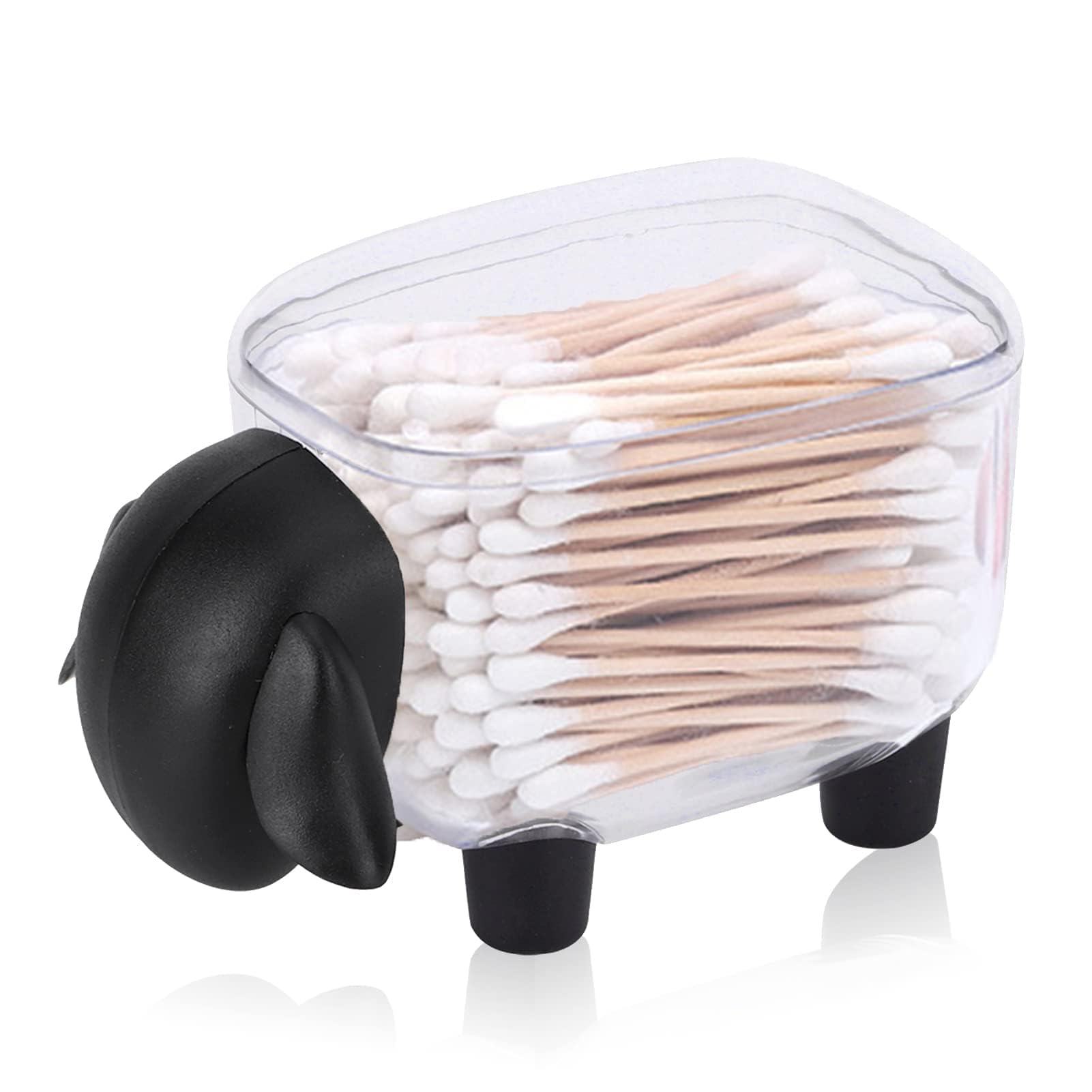 Clear Cotton Bud Holder, Sheep Shaped Mini Cotton Swabs Case Toothpick Earbuds Q-Tip Case Stick Stand Cosmetics Container Storage Box with Lid for Bathroom Vanity Dresser