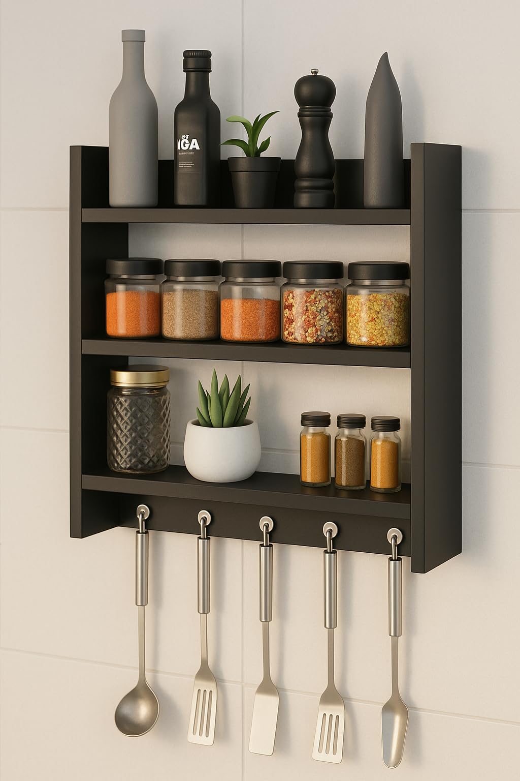 Deion Wall Mounted Spice Rack Organizer Shelf for Kitchen | Wooden Wall Shelf Rack for Kitchen Storage | Multipurpose Kitchen Organizer Rack | Kitchen Wall Shelves for Jars & Containers