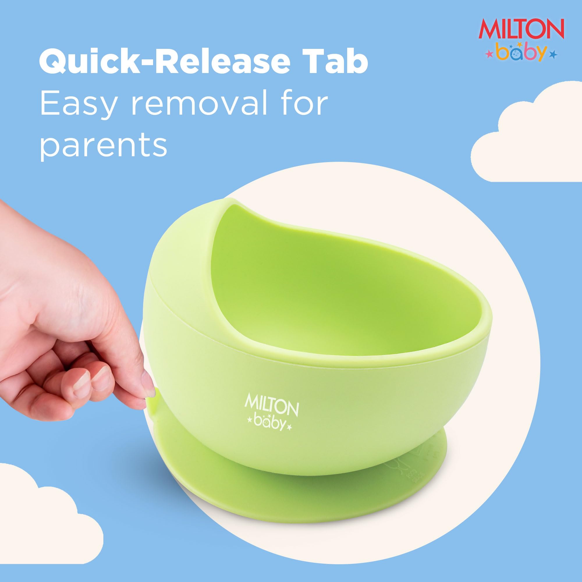 Milton Baby Silicone Feeding Set of 6 I Strong Suction Base with Release Tab I 100% Food Grade-BPA Free I Flat Base Tumbler I No Mess I Adjustable Fit Bib I Soft Spoon I Light Green 4