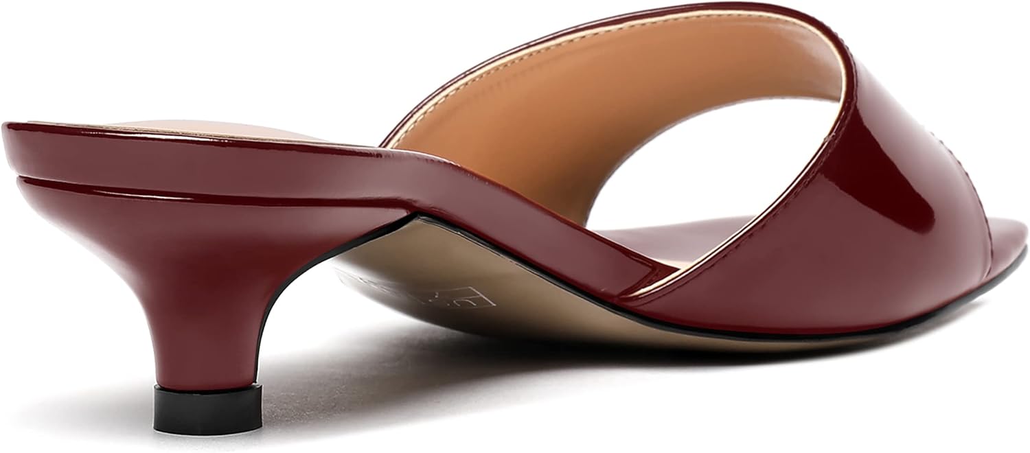 WAYDERNS Women's Square Toe Patent Slip On Open Toe Open Toe Dating Fashion Kitten Low Heel Sandals 1.5 Inch