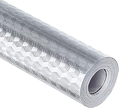 SARVATRAY Silver Foil Waterproof Self-Adhesive Anti Oil Wall Paper Sticker Self Adhesive Foil Sticker for Wall décor, Kitchen, Bathroom, Living Room and Various uses in Home(Silver 3D Wallpaper)