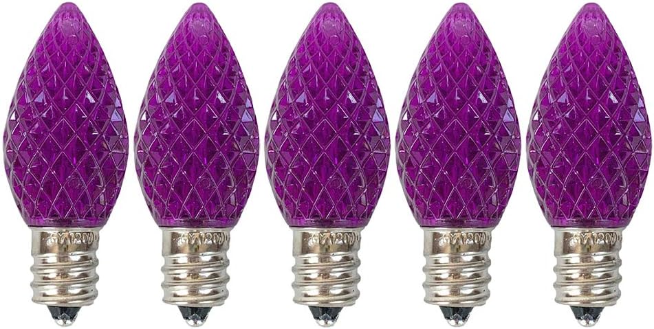 C7 Purple Faceted LED Bulbs - 5 Pack of Purple Faceted C7 Replacement Bulbs