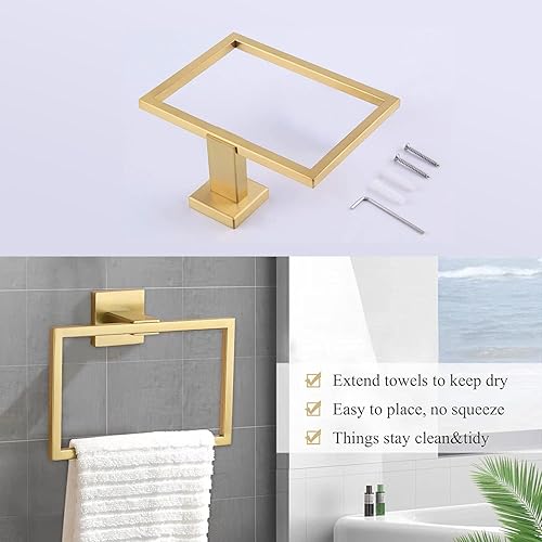 Miniatura 3 de Accesorios dorados de baño de 7 piezas de toallero cuadrado dorado, juego de toallero de baño de acero inoxidable montado en la pared, soporte para