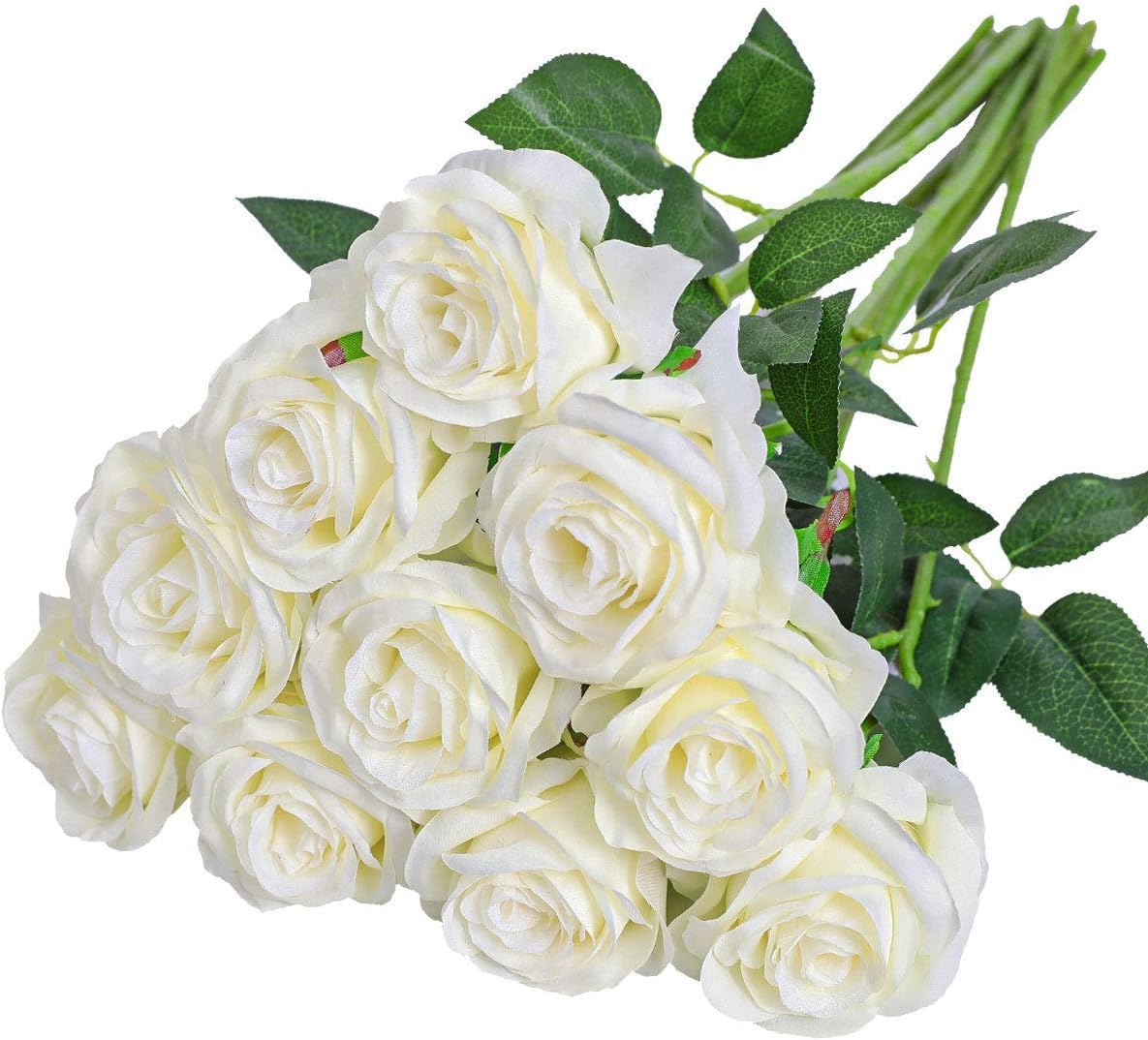 12 Pièces Fleurs Artificielles Réalistes Rose Deco Mariage 51x7 cm Tiges Réglables Blanc