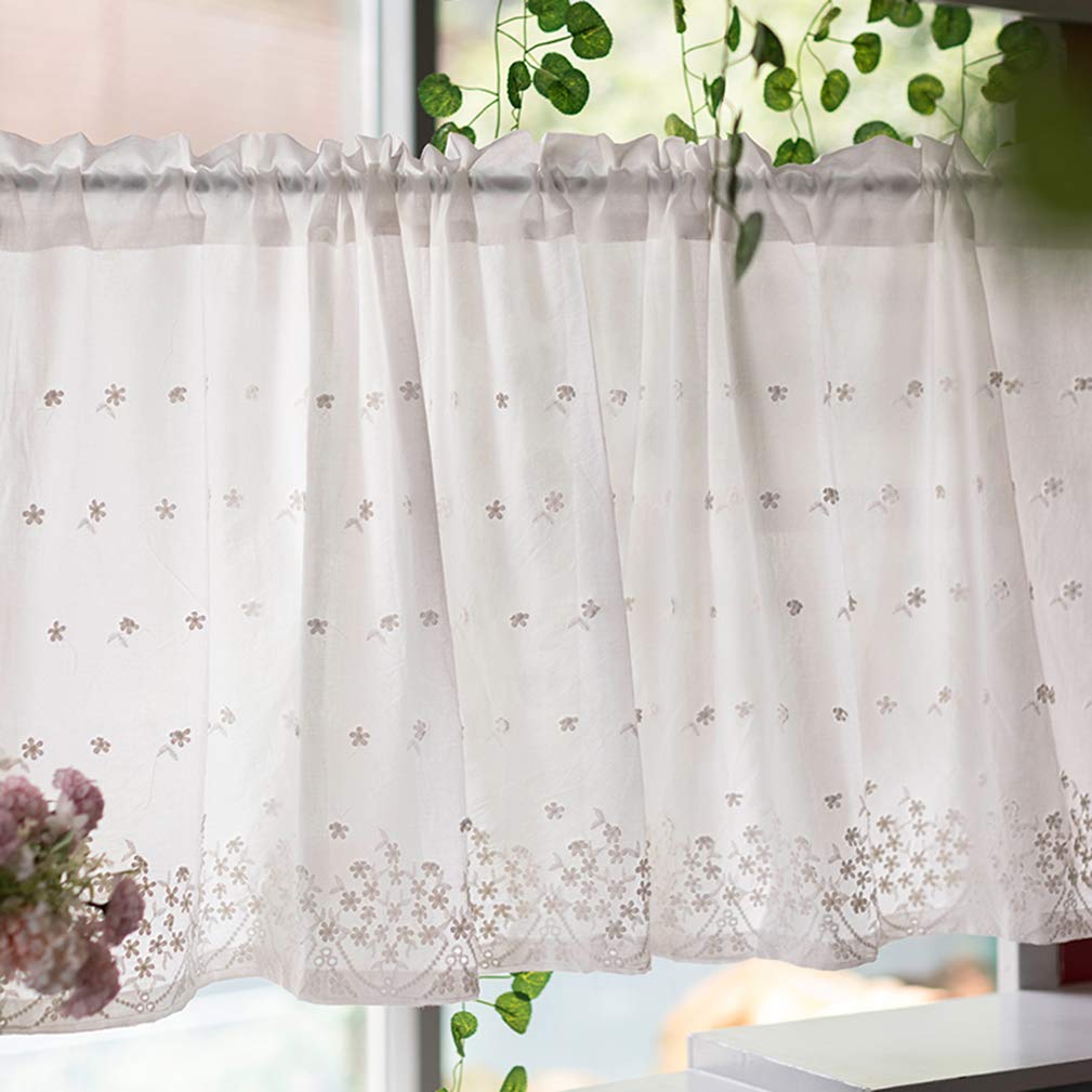 Cortina pequeña hecha a mano de algodón puro y cenefa bordada para tratamientos de ventanas