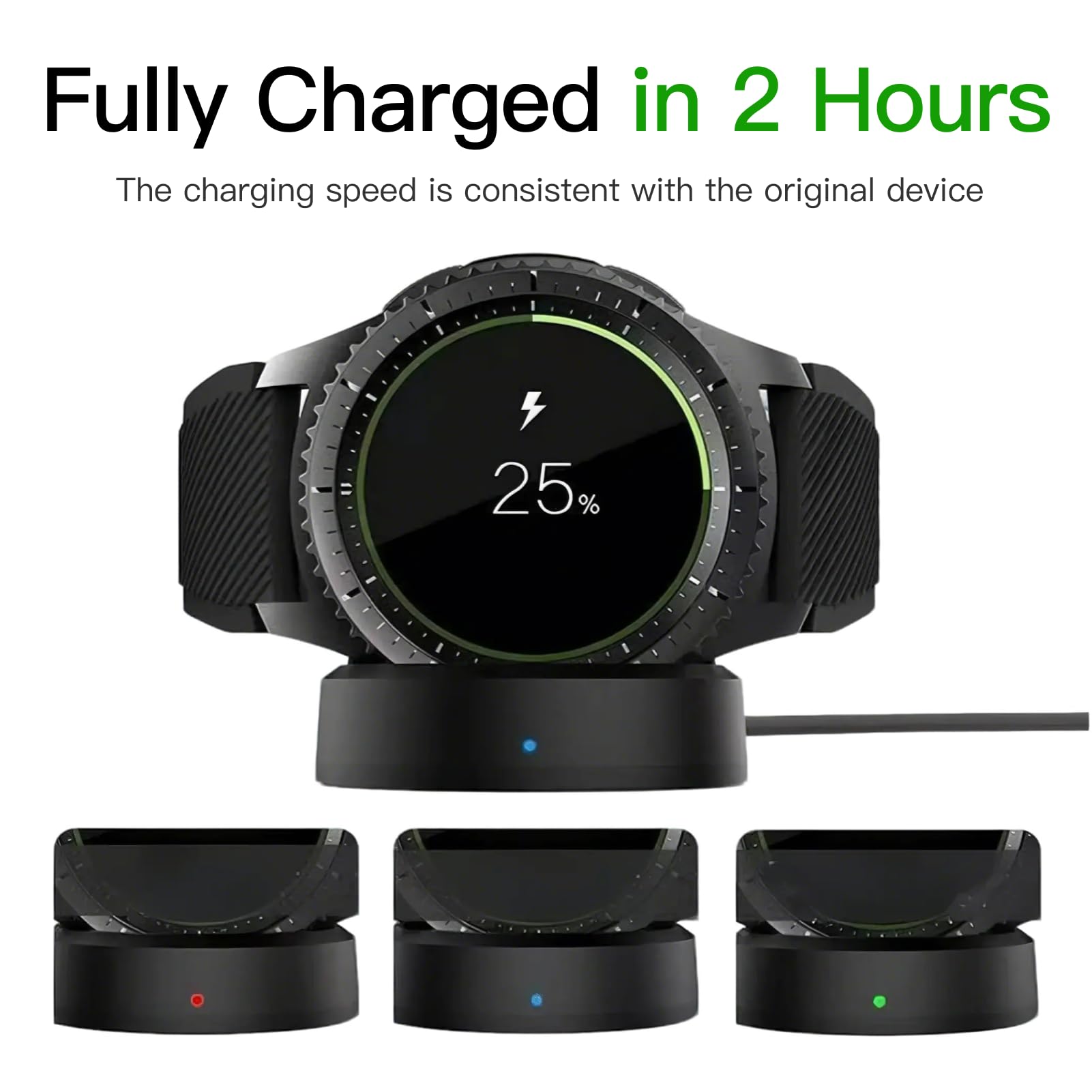 Galaxy Watch Charging Dock, 4.5 cm Diameter, 60 cm USB Cable, Compatible with 46mm/42mm/Gear S2/S3/S4, Black — Amazon image 4