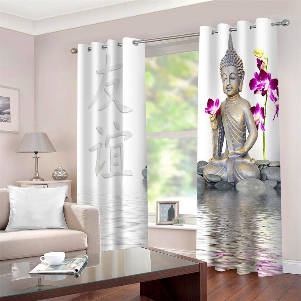 Cortinas Opacas Salon Cortina Aislantes Ojete 2-Piezas Buda 280(w) x250(h) cm Poliéster Reducción de Ruido Negro Gris Blanco Moderno Dormitorio Decoración Cortina