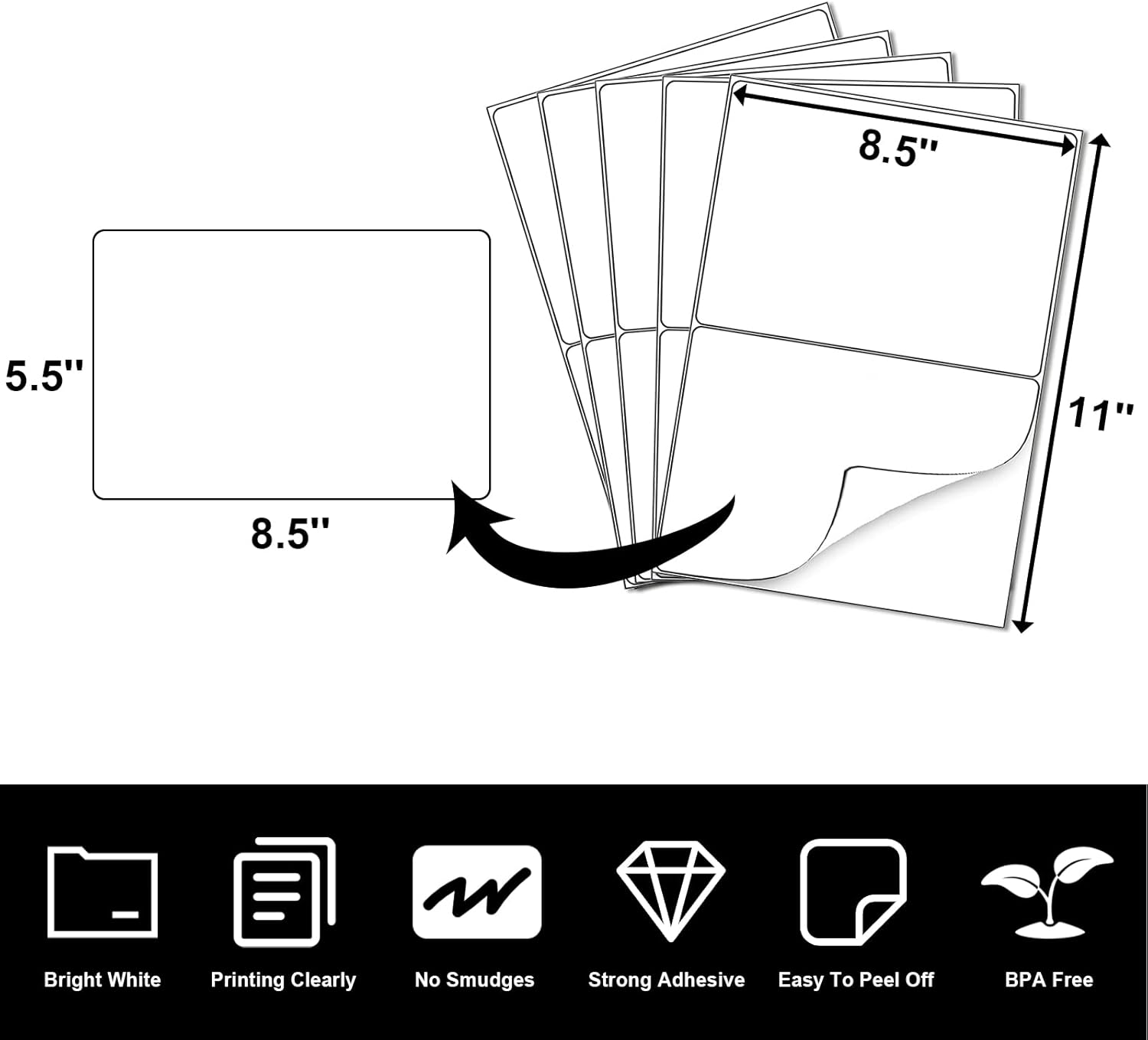 LabelMore 8.5'' x 5.5'' Half Sheet Self Adhesive Shipping Labels for Laser & Inkjet Printers - Rounded Corner - 1000 Labels - Shipping Labels 2 Per Sheet