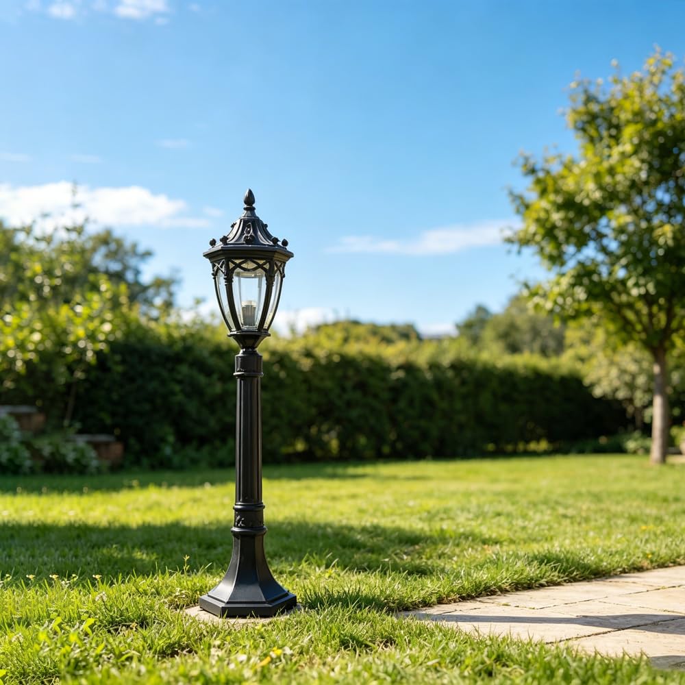 XINYASEE Farola Exterior de Pie Estilo Europeo, Impermeable Aluminio Fundido, Lámpara Decorativa para Jardín y Camino