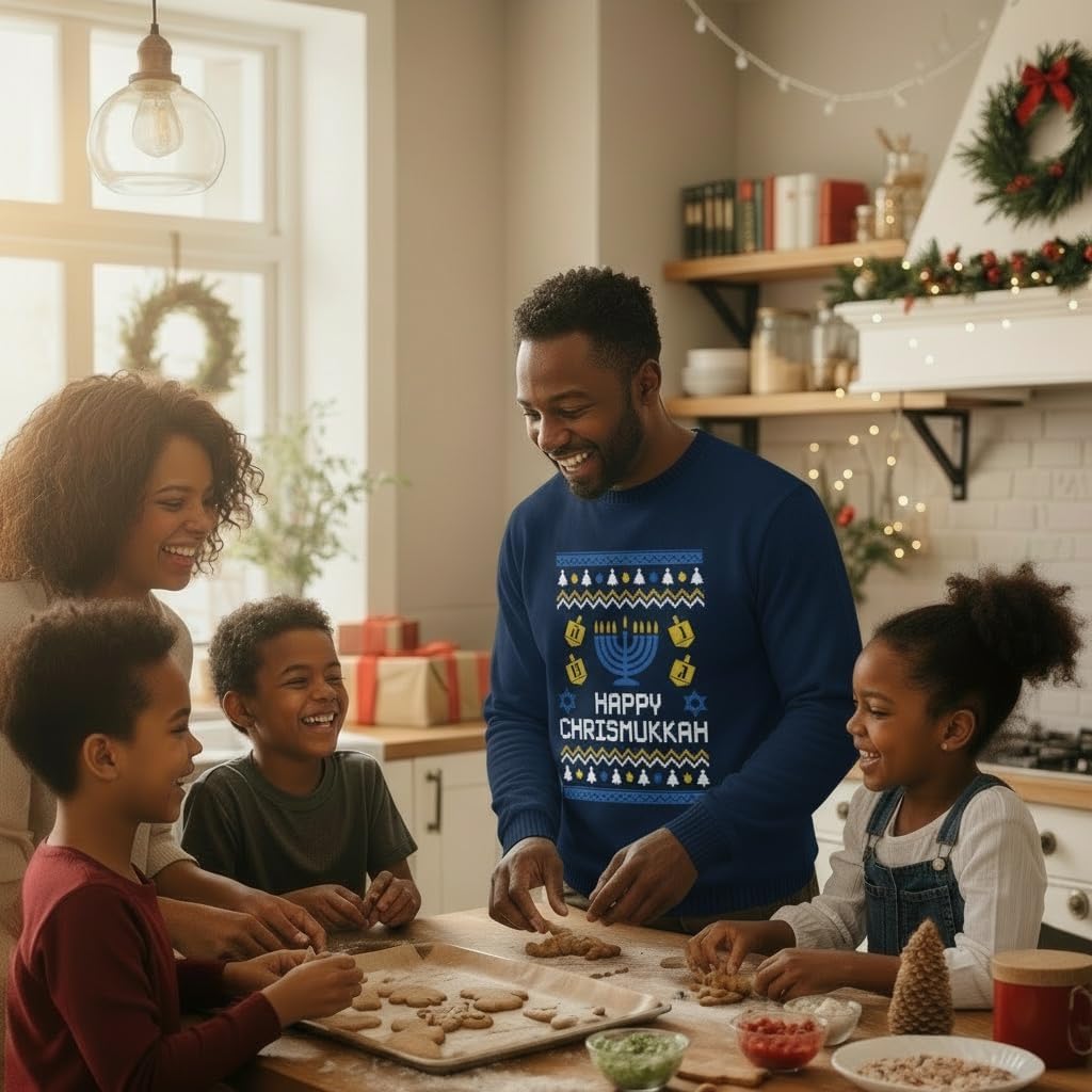 Tstars Chrismukkah Sweater for Men - Funny Jewish Ugly Hanukkah Christmas Holiday Sweatshirt with Star Design