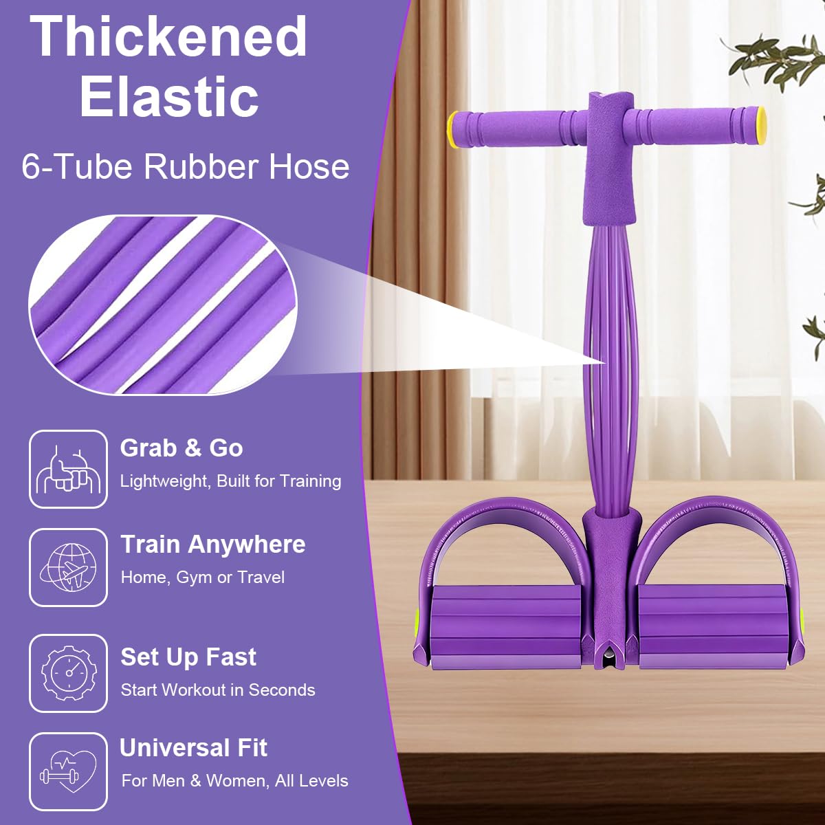 Allenatore addominale, corda di trazione per il corpo, attrezzo per allenamento sit-up, bodybuilding, espansore, 6 tubi in gomma, corda di trazione elastica, per casa, yoga, fitness