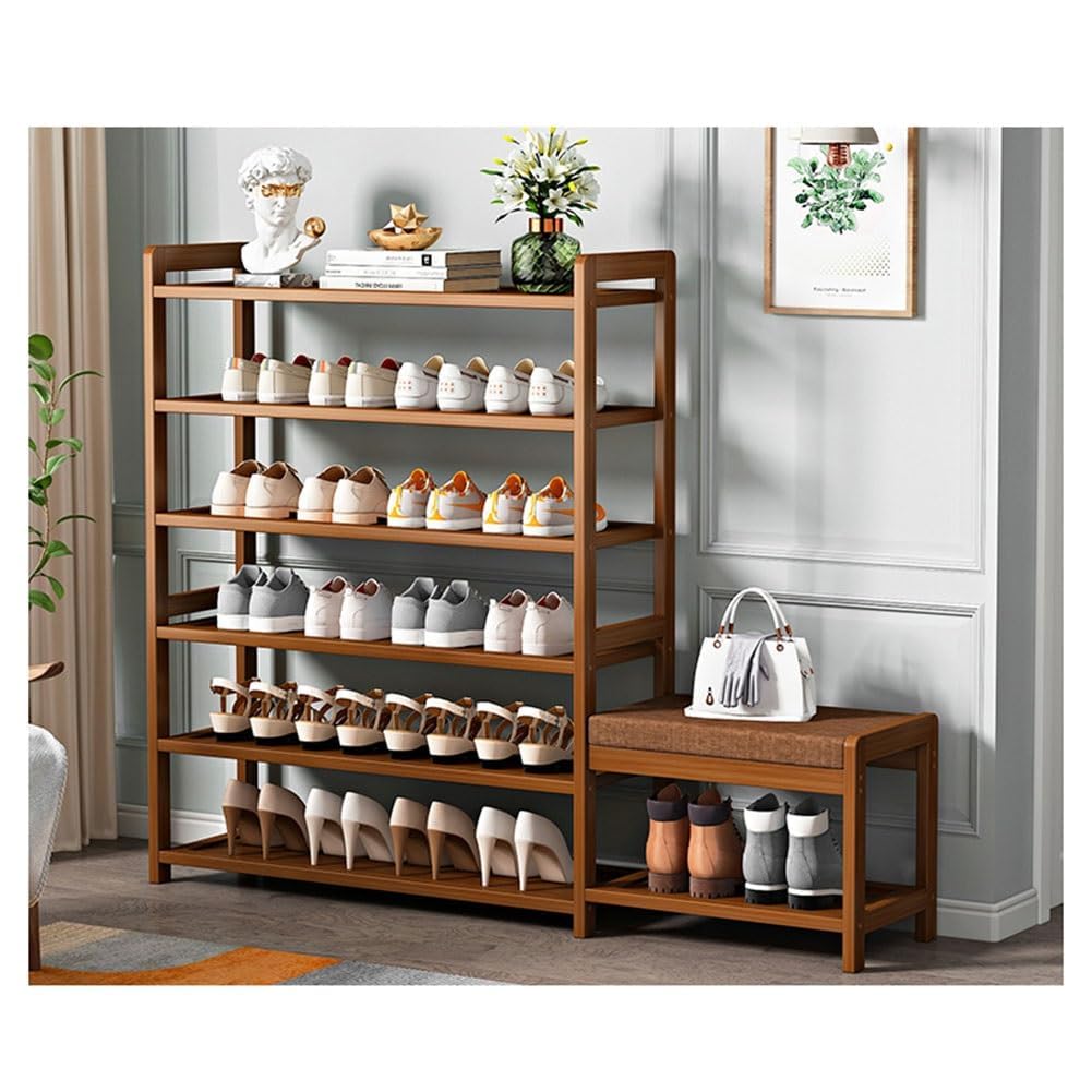 MYUYEE 4-6Tier Shoe Rack Bench With Seat Entryway Shoe Storage Orga Wooden Shoe Shelf Space-Saving Easy To Assemble For Hallway Doorway Bedroom(125X25X101Cm)