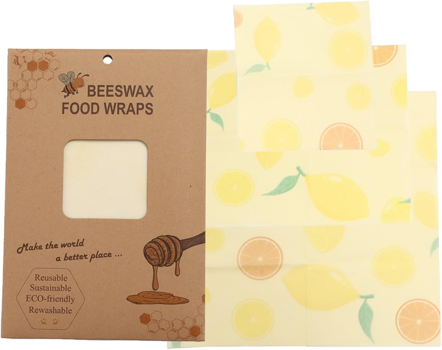 Bee's Wrap Beeswax Wraps for Food - Honeycomb Bread Wrap Sandwich Wraps & Bowl Covers Yellow Lemon One Size image 2