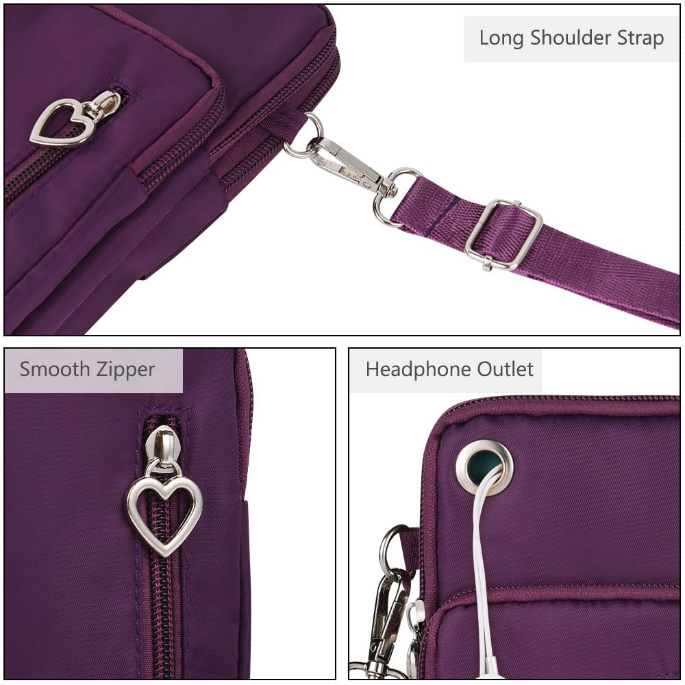 Aucuu Borsa a Tracolla da Donna in Nylon, Mini Borsa a Tracolla con Cinghie Regolabili Staccabili, Fascia da Braccio per Cellulare con Porta Cuffie per Cellulari Sotto i 7"