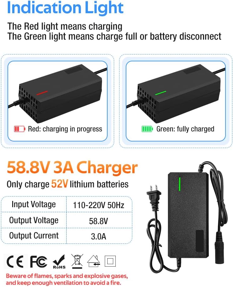 58.8V 3A Super Fast Charger for 52V Lithium Battery with Cooling System,It has a Charging Speed 50% Faster Than The 2A Charger. (Cannon/XLR plug-3A)