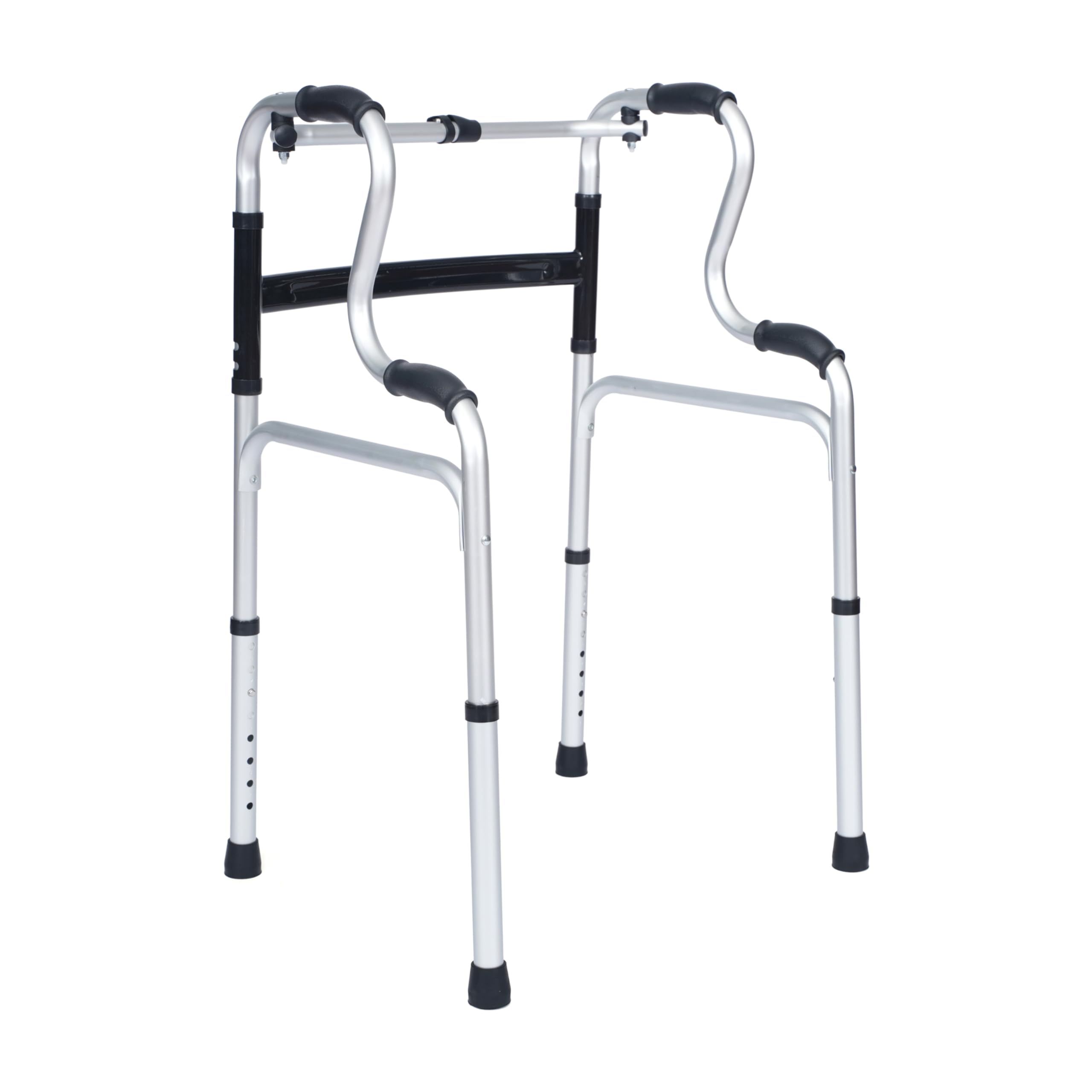 BizChair Hercules Bi-Level Folding Walker, Adjustable Height Frame, Interchangeable Wheels or Feet, Dual Frame Types, Lightweight Design, Gray