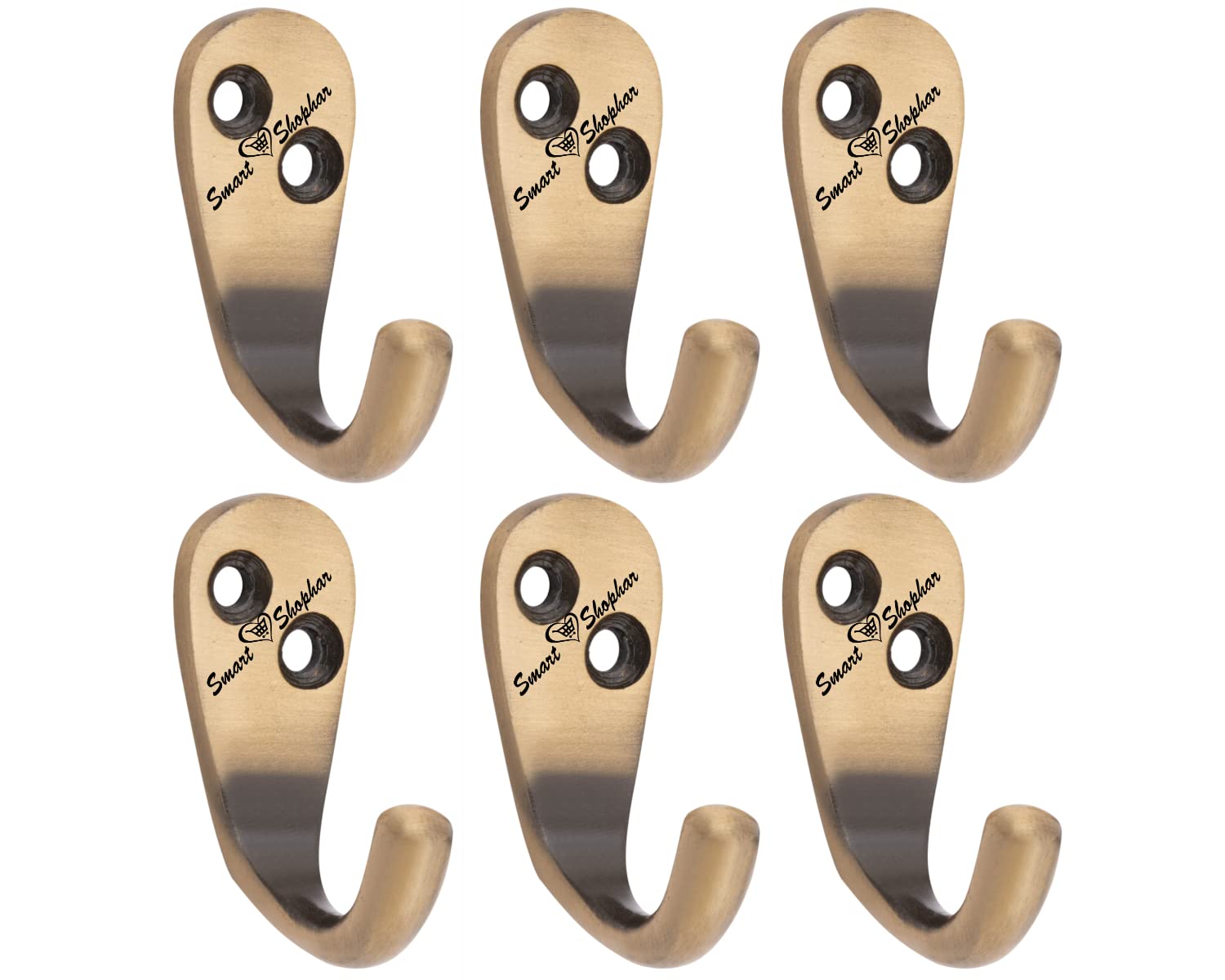 SMART SHOPHAR Aluminium Alloys Single Jack(J) Wall Hook 1 Leg Antique, Pack of 6 / Heavy Duty J Hook for Hanging Keys, Cup, Coat, Hat, Kitchens Towel, Bathroom, Office/Screws with Plastic Plugs
