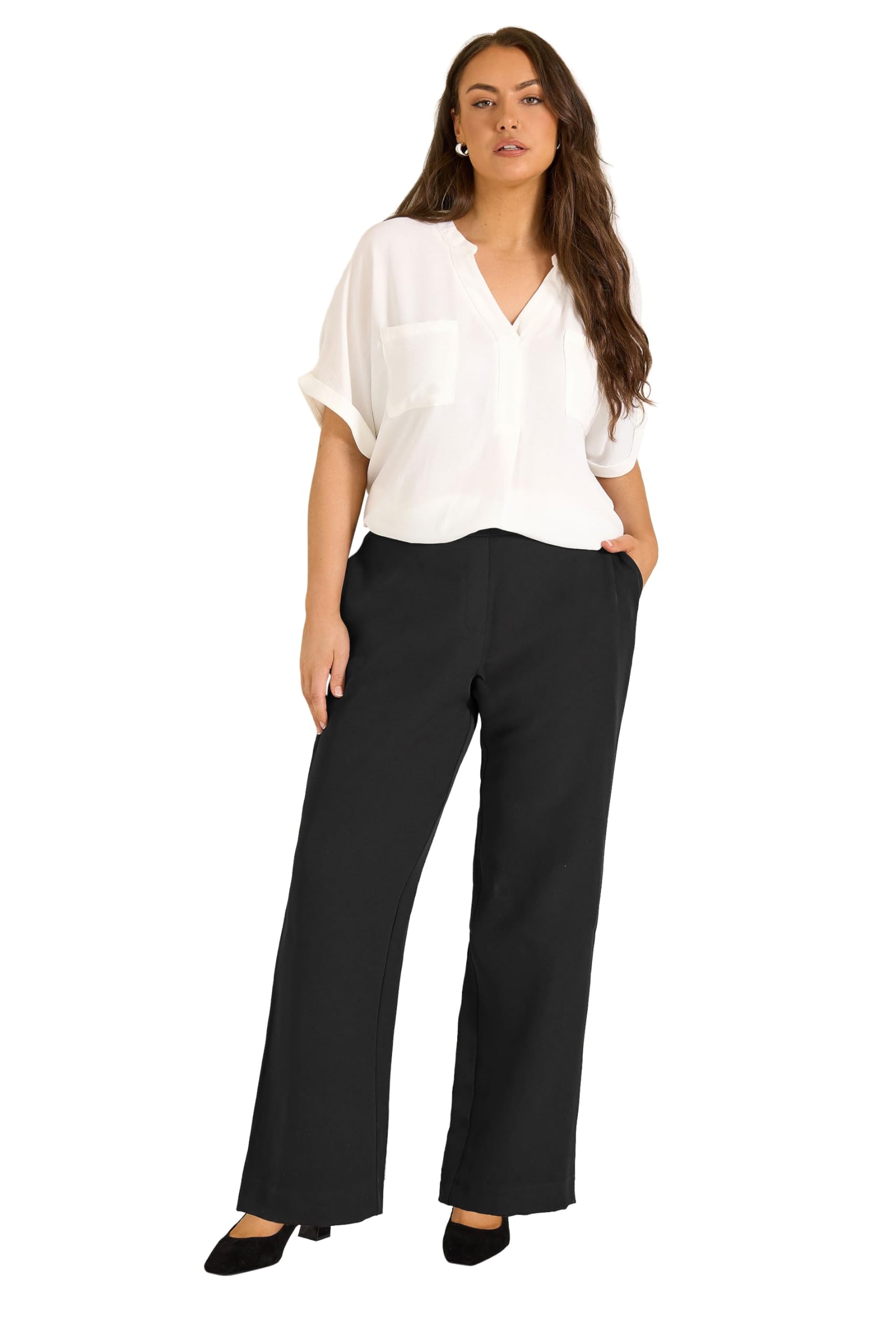 Evans Women's Black Curve Wide Leg Formal Trousers - Plus Size Curve