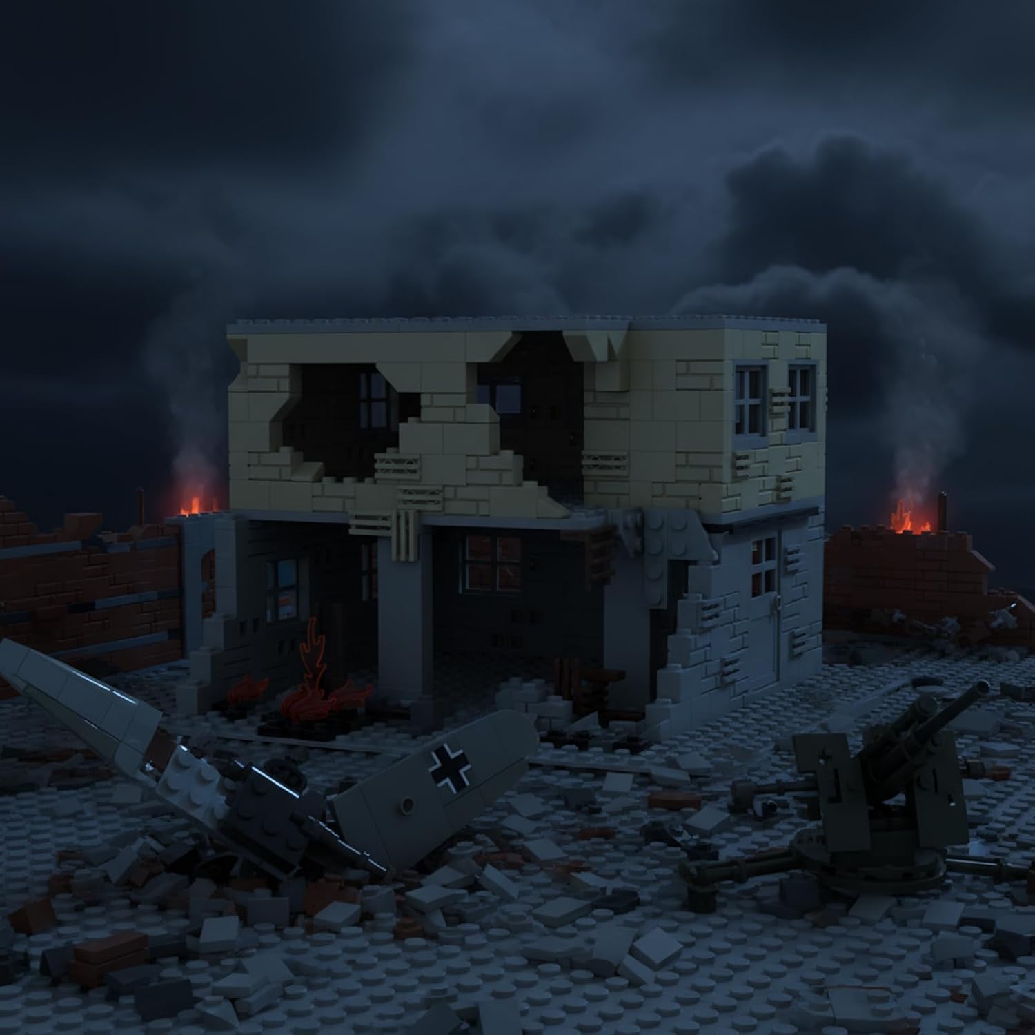Jeamoc WW2 Military Ruins Building Block Set, 450+ Pcs Parts Military Ruins Building Bricks Construction, WW2 Set