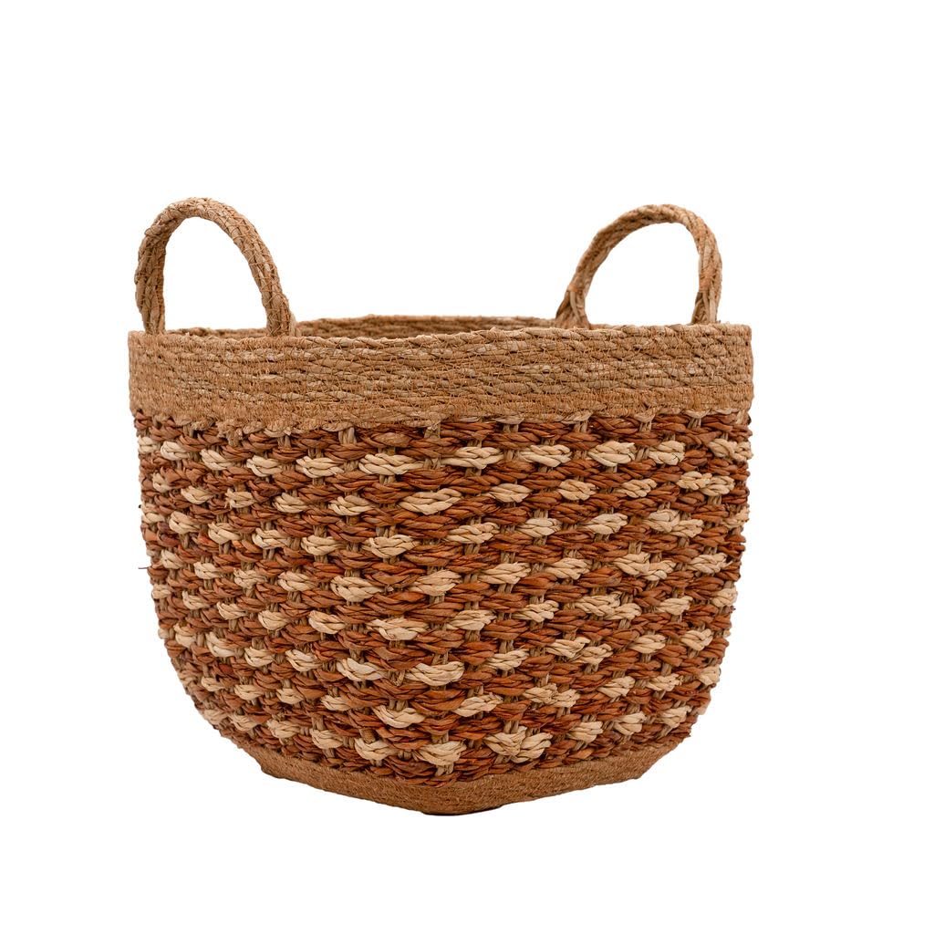 Arthur Cameron – Karatoya Square Seagrass Basket with Tapered Base – Handcrafted Square Storage Basket with Handles, Decorative Woven Organiser for Stylish Home Storage & Display (Medium)