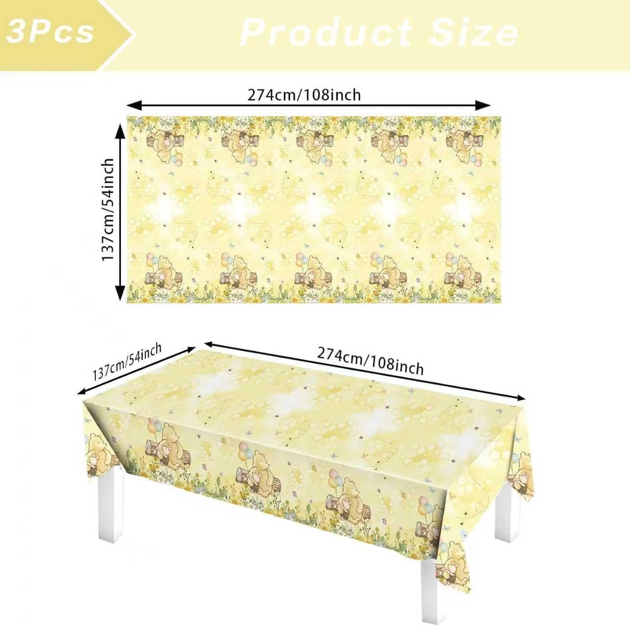 3pcs Party Tablecloth Bear Baby Shower Tablecloths Classic Bear Disposable Thickened Plastic Table Cover for Kids 1st 2rd Baby Party Supplies 54x108Inches