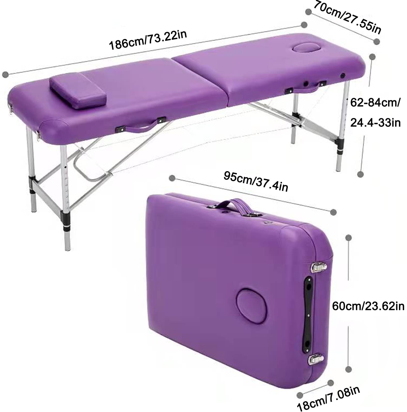 Lettino da Massaggio Pieghevole, Lettino da Massaggio fisioterapico Professionale Pieghevole Portatile ergonomico Divano in Alluminio Piedi Terapia Luce Comfort